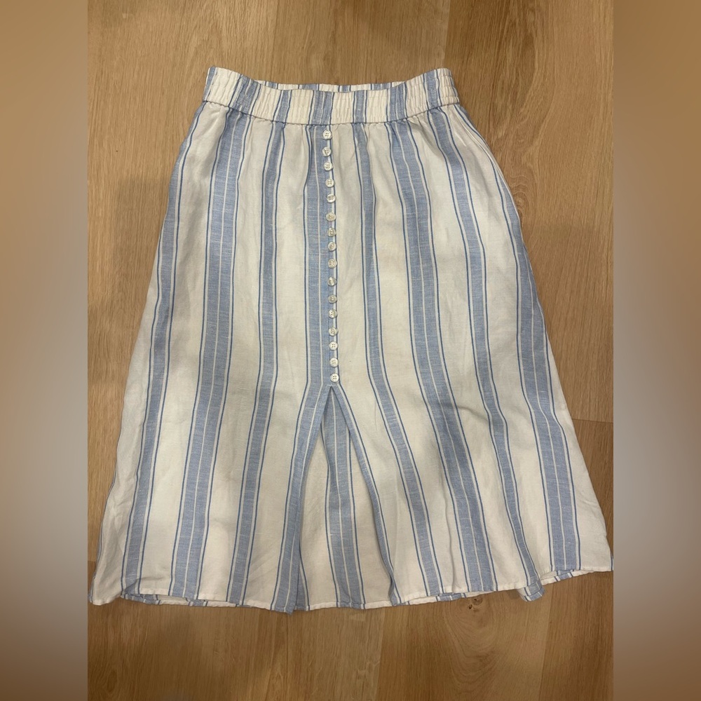 LOFT Blue and Cream Striped A-Line Skirt